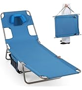 Goplus Tanning Chair, Portable Lightweight 10.5LBS Beach Lounger with Face Arm Holes, Adjustable ...