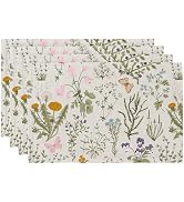 QiyI Boho Placemats Set of 4, 12x18 Inch Linen Fabric Floral Place Mats for Kitchen Dinning, Farm...