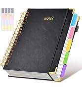 Hardcover Spiral Notebook journal with Removable Dividers Tabs, 300 Pages Leather 5 Subject Noteb...