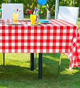 misaya 6 Packs Buffalo Disposable Table Cloth, 54 x 108 Inch Waterproof Plastic Tablecloth, Recta...