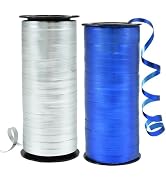 BEISHIDA Blue and Silver Curling Ribbons Balloon String Ribbons - 2 Pack 100 Yards for Gift Warpp...