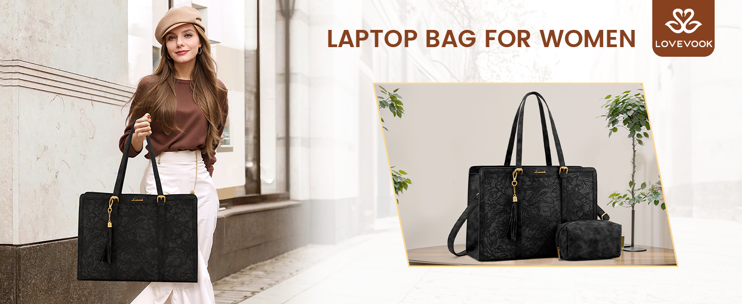 laptop bag tote purses women messenger work leather computer compartment 15.6 inch large handbag