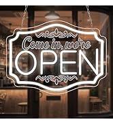 RuCvixkt Neon Open Sign for Business, White Dimmable Switch Led Open Signs, Neon Come in We are O...