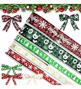 Approx. 3000 Inches Plaid Christmas Ribbons, 5 Rolls Wired Ribbon for Christmas Crafts Gift Wrapp...