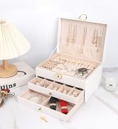 RQQM Jewelry Organizer Box For Necklace Earring Stud Bangle Bracelet Watch,2 Drawer 3 Tier with G...