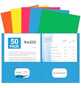 Two Pocket Folders, RAZCC 50 Pack File Folders with Pockets Fit Letter Size Paper, Thick Paper Fi...