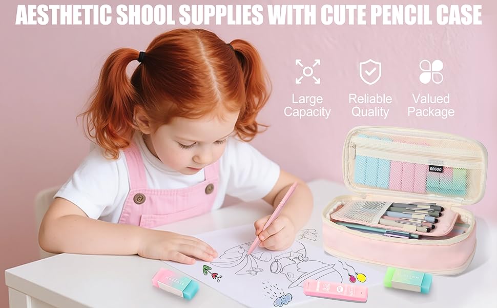 Aesthetic School Supplies with Large Pencil Case