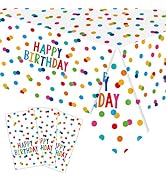 T-Antrix 3 Pack Happy Birthday Tablecloth Party Supplies, 54X108 Inch Disposable Plastic Waterpro...