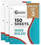 Rosmonde Loose Leaf Paper, 450 Sheets, 3 Pack, 56 gsm Wide Ruled Sheets, 8" x 10.5", Bulk Noteboo...