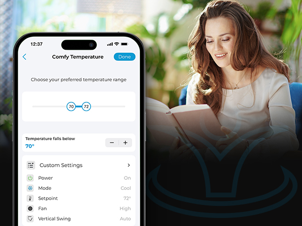 Set intelligent triggers for ideal room climate with comfy mode on breez eco smart ac controller.