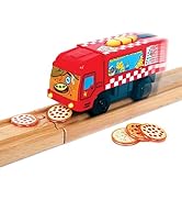ZANY TRAINS Pete-Za Motorized Train for Wooden Track - Pizza Themed Battery Operated Locomotive -...