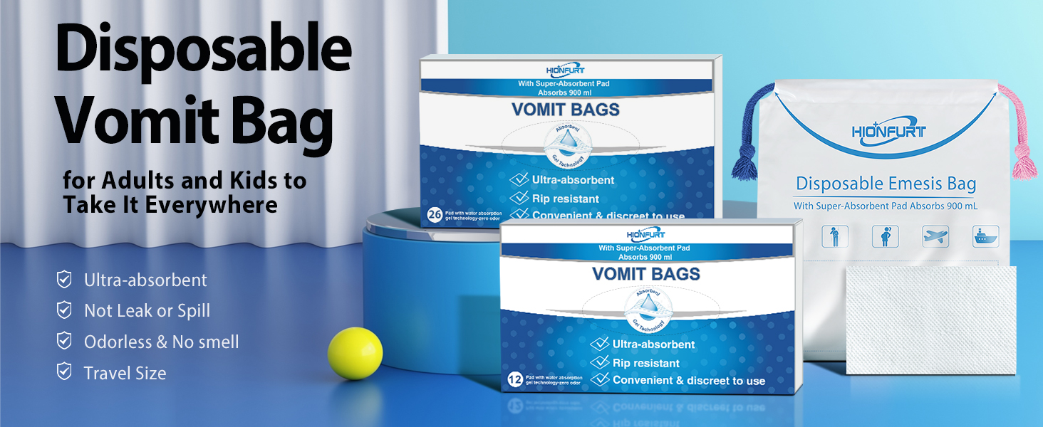 The table shows the appearance and number of absorbent vomit bags.