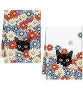 VISSTREE 4th of July Kitchen Towels Set of 4, Absorbent American Patriotic Dish Towels, Black Cat...