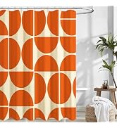 De-Mediocre Orange Linen Shower Curtain Sets,Mid Century Bath Curtain,Modern Abstract Geometric A...