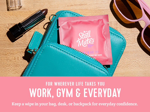 Stall Mates, Individually wrapped wet wipes for on-the-go. Ready for work, gym, and everyday