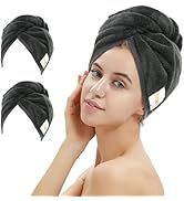 M-bestl 2 Pack Microfiber Hair Towel Wrap,Hair Drying Towel with Button,Absorbent and Anti-frizz ...