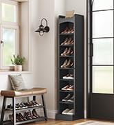YATINEY 9-Tier Tall Shoe Rack, Wooden Shoe Storage Organizer, Narrow Shoe Cabinet with Removable ...