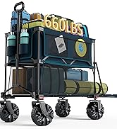 PORTAL Collapsible Double Decker Folding Wagon, Beach Cart with Tailgate, Big Wheels, 450LB Heavy...