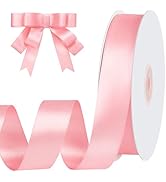 Double Faced Pink Ribbon 1 inch 60 Yards Pink Satin Ribbon for Bow Crafts Gift Wrapping Flower Bo...