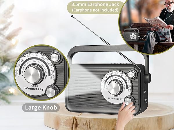 The D218 radio has a large knob and dashboard for easy operation, as well as a 3.5mm headphone jack