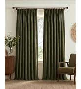 NICETOWN Linen Pinch Pleated Curtains - 90 inch Long with Hooks, Vintage Olive Dark Green 395GSM ...
