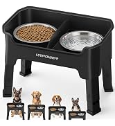 URPOWER Mess Proof Elevated Dog Bowls, Splash Guard Raised Bowl Stand | 4 Adjustable Heights, 2 S...
