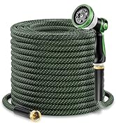 50ft Lightweight Non-Expandable Garden Hose with 10-Pattern Nozzle - Anti-Kink, Durable Triple-La...