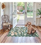 3x6 Non Slip Washable Kitchen Runner Rug - Floral Scalloped Wide Carpet Runner for Hallway, Entry...