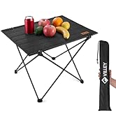 VILLEY Folding Camping Table with Carry Bag, Portable Lightweight Beach Table with Oxford Fabric ...
