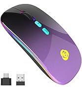 LED Wireless Mouse Bluetooth &2.4GHz Instant Connection,Rechargeable Ultra Silent Slim,3 Adjustab...