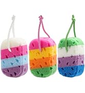 3 Pieces Exfoliating Bath Sponge Body Sponges Shower Loofah Soft Bathing Pouf Foam Lufa Body Scru...