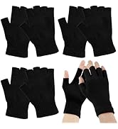 BEVTEE 4 Pairs Fingerless Gloves for Women Men, Winter Knitted Half Finger Gloves, Fit for Workin...
