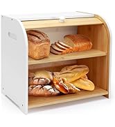 Thalomely Bread Box for Kitchen Countertop, Double Layer Bamboo Bread Storage Container for Homem...