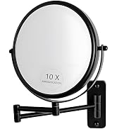 JANEEVA 8" Wall Mounted Makeup Mirror, 1X/10X Magnifying Mirror with 360° Extendable Arm, Double ...