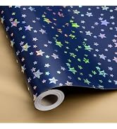 Burymento Holographic Star Blue Wrapping Paper, Reversible Gold Gift Wrap for Birthday, Valentine...