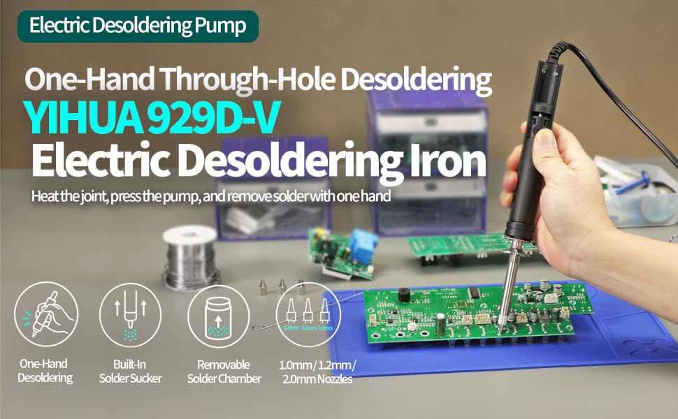 YIHUA 929D-V Electric Desoldering Iron, One-Hand Through-Hole Desoldering