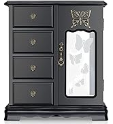 RR ROUND RICH DESIGN Solid Wooden Jewelry Box Makeup and Organizer Women Ring Storage with 4-Draw...