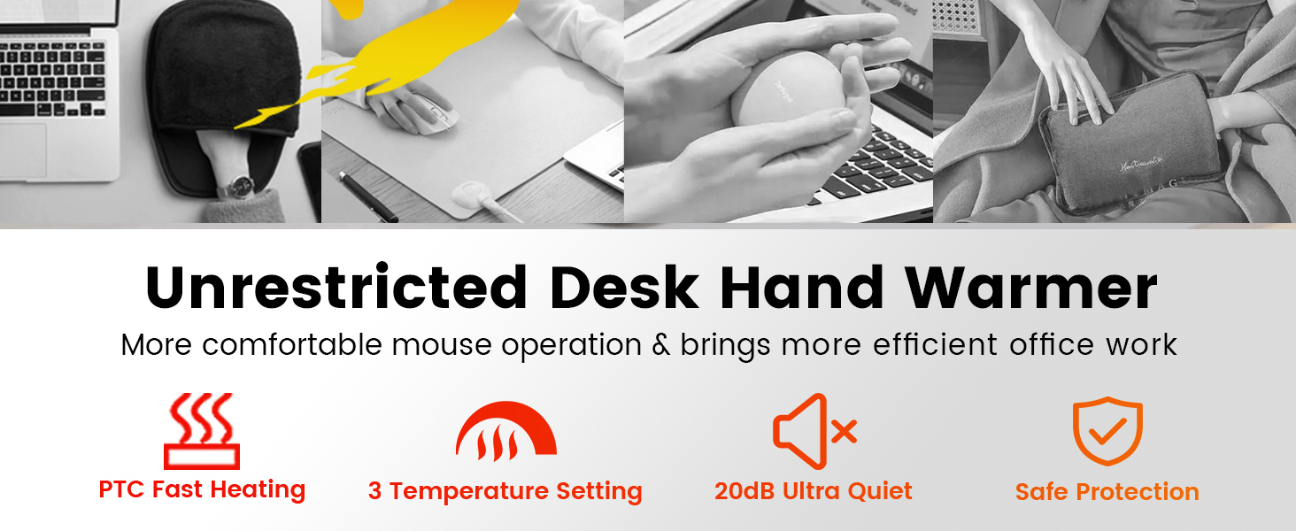 xuenair 2025 Upgraded Desk Mouse Keyboard Hand Warmer 3 Temperature 20dB Quiet PTC Fast Heating