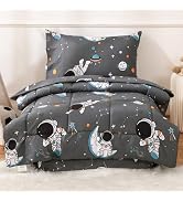 JSD Grey Astronaut Toddler Bedding Set, 4 Piece Space Theme Bed-in-a-Bag Comforter Sheet Set, Mac...