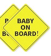 ASSURED SIGNS Baby On Board Sticker Sign - Essential for Cars - 2 Pack, 5" by 5" - Bright Yellow ...