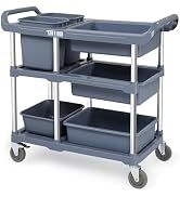 TUFFIOM 3-Tier Plastic Service Storage Utility Cart with Wheels, Heavy Duty Multi-Function Mobile...