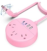 Pink 2 Prong Power Strip with USB-C, NTONPOWER 1875W/15A 2 Prong to 3 Prong Outlet Adapter, Rotat...