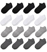 Comfoex 16 Pairs Boys Girls Socks Ankle Low Cut Athletic Cushioned Socks For Kids 4-6 6-8 8-10 Ye...
