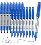 Cgerma Permanent Markers Fine Point, 16 Pack Blue Fine Tip Permanent Markers Set, Quick Drying, F...