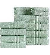 Hammam Linen Light Green 12-Piece Towel Set Includes 4 Bath Towels, 4 Hand Towels, and 4 Washclot...