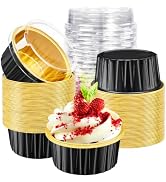 ZOXILEN Round Mini Baking Pans with Lids, 5oz, Black Glod, 40Pack | Disposable, Individual, Alumi...