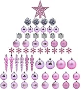LAWOHO 58 ct Christmas Ball Ornaments Pink Shatterproof Plastic Sparkling Hanging Decorations for...