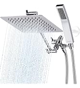 G-Promise All Metal 8 Inch Dual Square Shower Head with Handheld Spray Combo, Rain Shower Head, A...