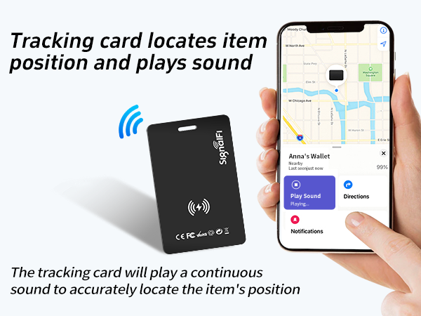 Tracking card locates item position and plays sound.