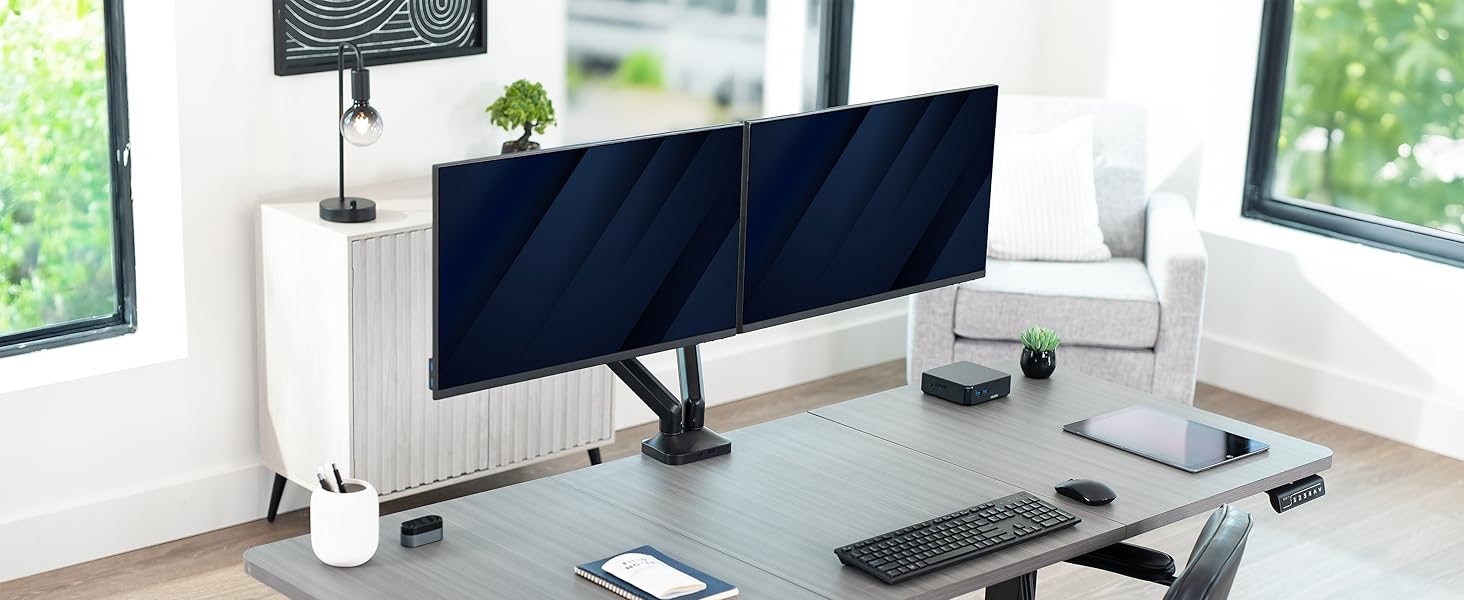 Pneumatic Arm Dual Ultrawide Monitor Desk Mount